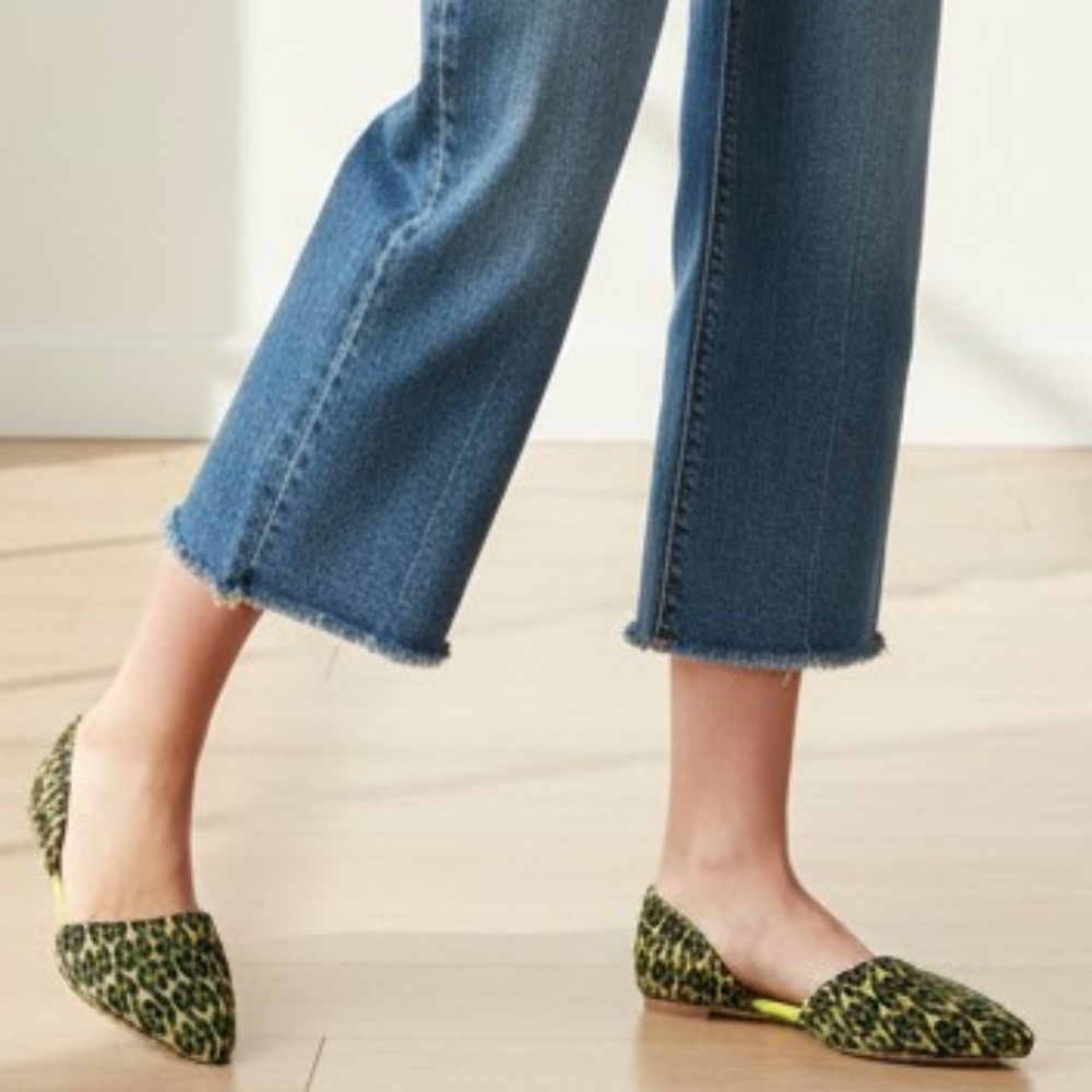 J. Crew D'orsay Yellow & Black Medallion Print Pointy Toe Flats